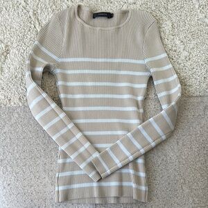 Tan and White Crew Neck Sweater